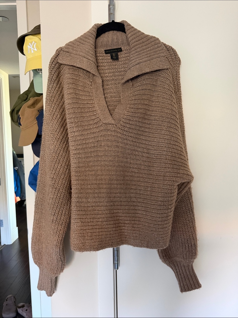 House of Harlow taupe ribbed cowl V-neck sweater